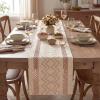 Artoid Mode Burlap Brown Stripe Diamond Pattern Woven Table Runner, Seasonal Holiday Hollow Kitchen Dining Table Decoration for Home Party Decor 12×72 Inch(Pink)