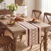 Artoid Mode Burlap Brown Stripe Diamond Pattern Woven Table Runner, Seasonal Holiday Hollow Kitchen Dining Table Decoration for Home Party Decor 12×72 Inch(Red)