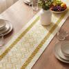 Artoid Mode Burlap Brown Stripe Diamond Pattern Woven Table Runner, Seasonal Holiday Hollow Kitchen Dining Table Decoration for Home Party Decor 12×72 Inch(Yellow)