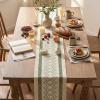 Artoid Mode Burlap Brown Stripe Diamond Pattern Woven Table Runner, Seasonal Holiday Hollow Kitchen Dining Table Decoration for Home Party Decor 12×72 Inch(Sage Green)