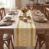 Artoid Mode Burlap Brown Stripe Diamond Pattern Woven Table Runner, Seasonal Holiday Hollow Kitchen Dining Table Decoration for Home Party Decor 12×72 Inch(Yellow)