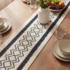 Artoid Mode Burlap Brown Stripe Diamond Pattern Woven Table Runner, Seasonal Holiday Hollow Kitchen Dining Table Decoration for Home Party Decor 12×72 Inch(Dark Blue)