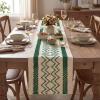 Artoid Mode Burlap Brown Stripe Diamond Pattern Woven Table Runner, Seasonal Holiday Hollow Kitchen Dining Table Decoration for Home Party Decor 12×72 Inch(Forest Green)