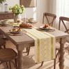 Artoid Mode Burlap Brown Stripe Diamond Pattern Woven Table Runner, Seasonal Holiday Hollow Kitchen Dining Table Decoration for Home Party Decor 12×72 Inch(Yellow)
