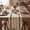 Artoid Mode Burlap Brown Stripe Diamond Pattern Woven Table Runner, Seasonal Holiday Hollow Kitchen Dining Table Decoration for Home Party Decor 12×72 Inch(Light Coffee)