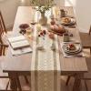 Artoid Mode Burlap Brown Stripe Diamond Pattern Woven Table Runner, Seasonal Holiday Hollow Kitchen Dining Table Decoration for Home Party Decor 12×72 Inch(Burlap Brown)