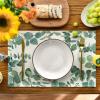 Artoid Mode Eucalyptus Leaves Summer Round Placemats Set of 4, 14 Inch Summer Round Table Mats for Dining Decoration(Green)