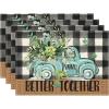Artoid Mode Black Buffalo Plaid Truck Eucalyptus Summer Placemats Set of 4, 12×18 Inch Spring Table Mats for Party Kitchen Dining Decoration(Multi Color)