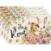 Artoid Mode Bunny Rabbit Eggs Flowers Easter Placemats Set of 4, 12×18 Inch Seasonal Spring Holiday Table Mats for Party Kitchen Dining Decoration