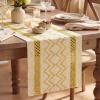 Artoid Mode Burlap Brown Stripe Diamond Pattern Woven Table Runner, Seasonal Holiday Hollow Kitchen Dining Table Decoration for Home Party Decor 12×72 Inch(Yellow)