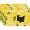 Artoid Mode Lemon Cat Summer Placemats Set of 4, 12×18 Inch Seasonal Spring Holiday Table Mats for Party Kitchen Dining Decoration(Yellow)