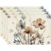 Artoid Mode Pink Florals Poppy Spring Placemats Set of 4, 12×18 Inch Seasonal Summer Holiday Table Mats for Party Kitchen Dining Decoration(Beige/Brown)
