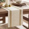 Artoid Mode Red Stripe Woven Table Runner, Seasonal Holiday Hollow Kitchen Dining Table Decoration for Home Party Decor 12×72 Inch(Burlap Brown)