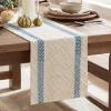 Artoid Mode Red Stripe Woven Table Runner, Seasonal Holiday Hollow Kitchen Dining Table Decoration for Home Party Decor 12×72 Inch(Sky Blue)