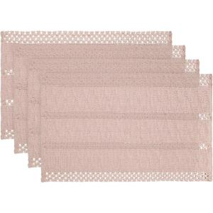 Artoid Mode Beige Farmhouse Woven Rustic Hollow Placemats Set of 4,12×18 Inch Seasonal Holiday Table Mats Party Kitchen Dining Decoration(Pink)