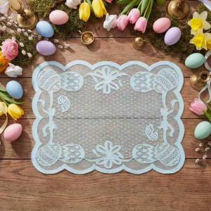 Artoid Mode Blue Eggs Lace Easter Placemats Set of 4, 12×18 Inch Table Mats for Wedding Anniversary Party Dining Table Decoration(Blue)
