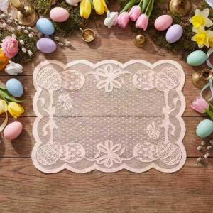 Artoid Mode Blue Eggs Lace Easter Placemats Set of 4, 12×18 Inch Table Mats for Wedding Anniversary Party Dining Table Decoration(Pink)