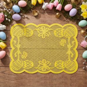 Artoid Mode Blue Eggs Lace Easter Placemats Set of 4, 12×18 Inch Table Mats for Wedding Anniversary Party Dining Table Decoration(Yellow)