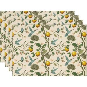 Artoid Mode Brown Lemon Tree Bird Flower Summer Placemats Set of 4,12×18 Inch Seasonal Spring Table Mats for Party Kitchen Dining Decoration(Multicolor)