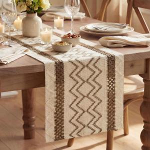 Artoid Mode Burlap Brown Stripe Diamond Pattern Woven Table Runner, Seasonal Holiday Hollow Kitchen Dining Table Decoration for Home Party Decor 12×72 Inch(Light Coffee)