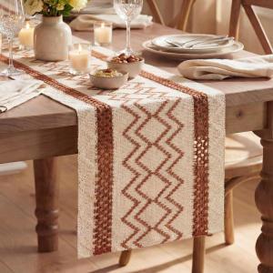Artoid Mode Burlap Brown Stripe Diamond Pattern Woven Table Runner, Seasonal Holiday Hollow Kitchen Dining Table Decoration for Home Party Decor 12×72 Inch(Caramel)