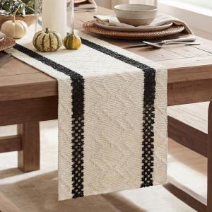 Artoid Mode Red Stripe Woven Table Runner, Seasonal Holiday Hollow Kitchen Dining Table Decoration for Home Party Decor 12×72 Inch(Black)