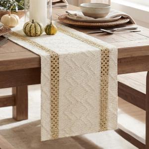 Artoid Mode Red Stripe Woven Table Runner, Seasonal Holiday Hollow Kitchen Dining Table Decoration for Home Party Decor 12×72 Inch(Burlap Brown)