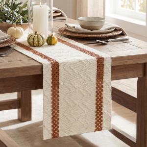 Artoid Mode Red Stripe Woven Table Runner, Seasonal Holiday Hollow Kitchen Dining Table Decoration for Home Party Decor 12×72 Inch(Caramel)