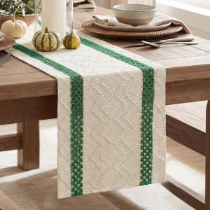 Artoid Mode Red Stripe Woven Table Runner, Seasonal Holiday Hollow Kitchen Dining Table Decoration for Home Party Decor 12×72 Inch(Emerald)