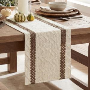 Artoid Mode Red Stripe Woven Table Runner, Seasonal Holiday Hollow Kitchen Dining Table Decoration for Home Party Decor 12×72 Inch(Light Coffee)