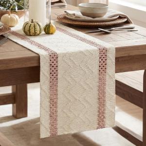 Artoid Mode Red Stripe Woven Table Runner, Seasonal Holiday Hollow Kitchen Dining Table Decoration for Home Party Decor 12×72 Inch(Pink)