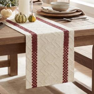 Artoid Mode Red Stripe Woven Table Runner, Seasonal Holiday Hollow Kitchen Dining Table Decoration for Home Party Decor 12×72 Inch(Red)