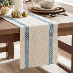 Artoid Mode Red Stripe Woven Table Runner, Seasonal Holiday Hollow Kitchen Dining Table Decoration for Home Party Decor 12×72 Inch(Sky Blue)