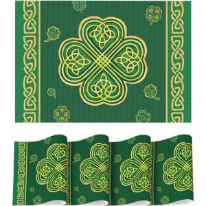 Artoid Mode Stripes Shamrock Vinyl St. Patrick’s Day Placemats Set of 4, 12×18 Inch Wipeable Non-Slip PVC Place Mats for Party Kitchen Dining Decor