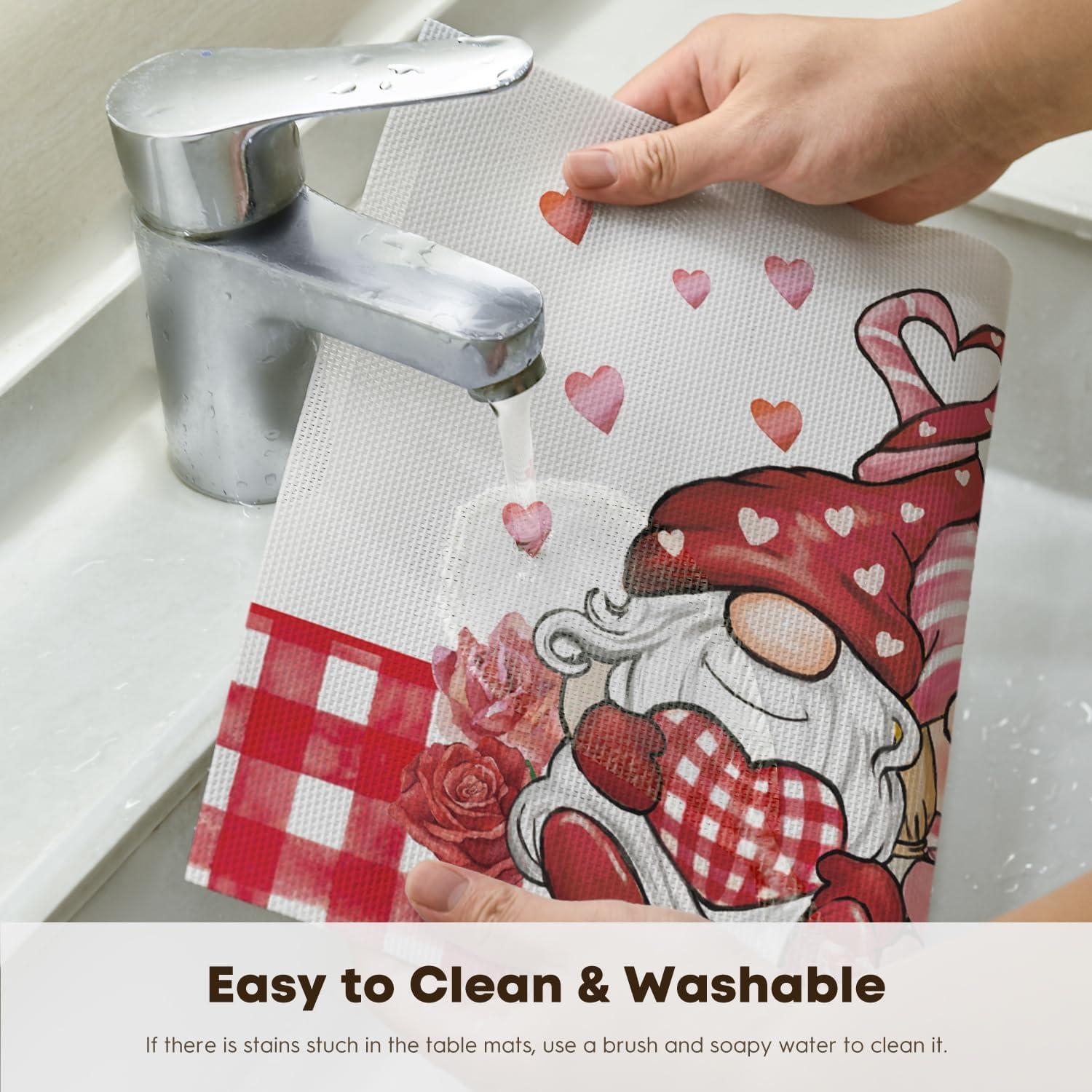 image:imageArtoid Mode Couple Gnomes Vinyl Valentines Placemats Set of 4 12x18 Inch Washable NonSlip Heat Resistant Plastic Place Mats for Party Dining Table Decor
