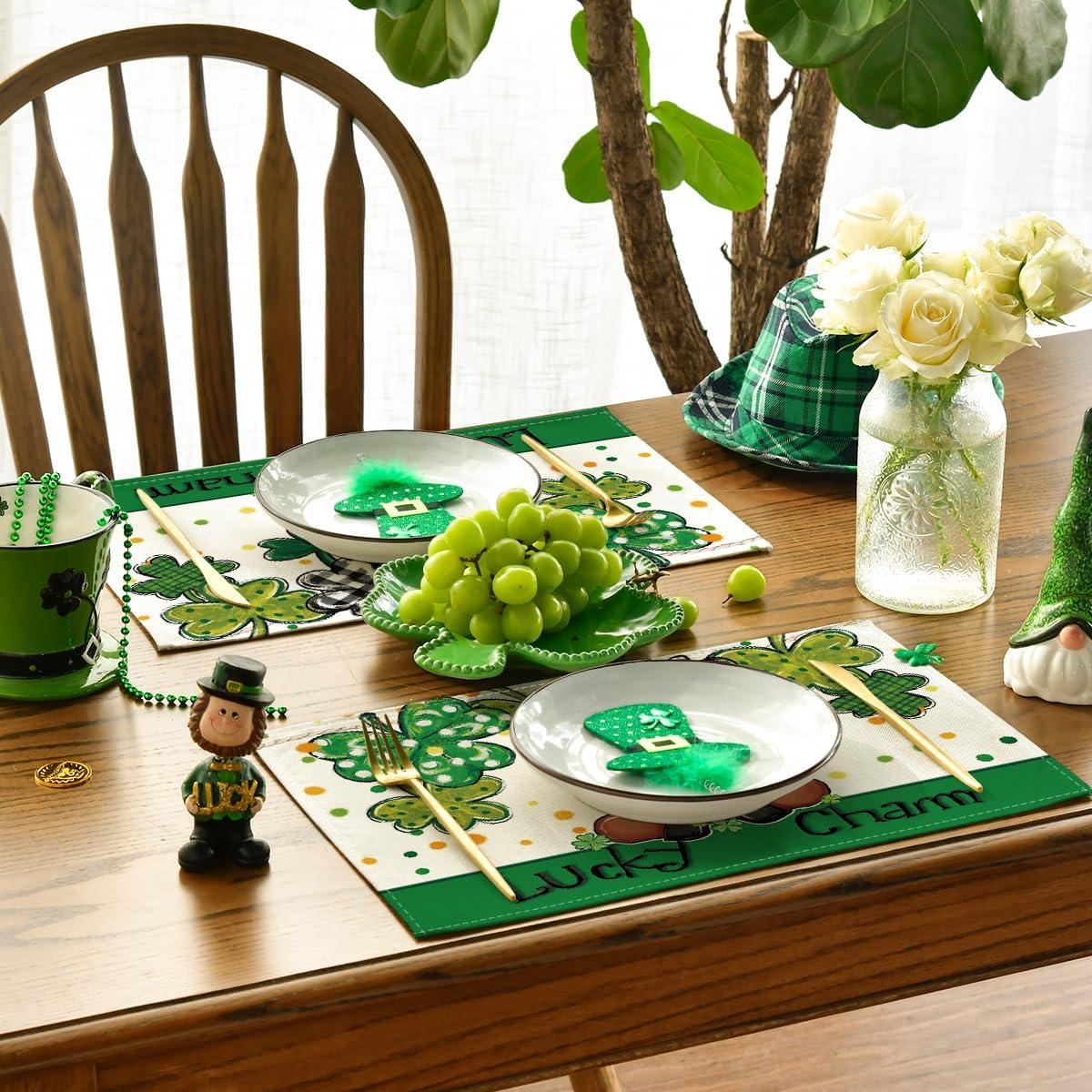 image:imageArtoid Mode Gnome Lucky Charm Lucky St Patricks Day Placemats Set of 4 12x18 Inch Seasonal Spring Table Mats for Party Kitchen Dining Decoration