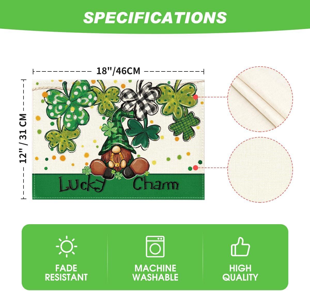 image:imageArtoid Mode Gnome Lucky Charm Lucky St Patricks Day Placemats Set of 4 12x18 Inch Seasonal Spring Table Mats for Party Kitchen Dining Decoration