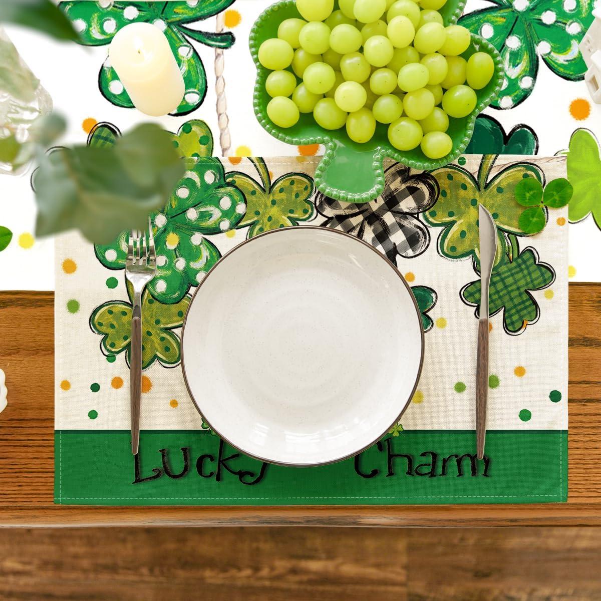 image:imageArtoid Mode Gnome Lucky Charm Lucky St Patricks Day Placemats Set of 4 12x18 Inch Seasonal Spring Table Mats for Party Kitchen Dining Decoration