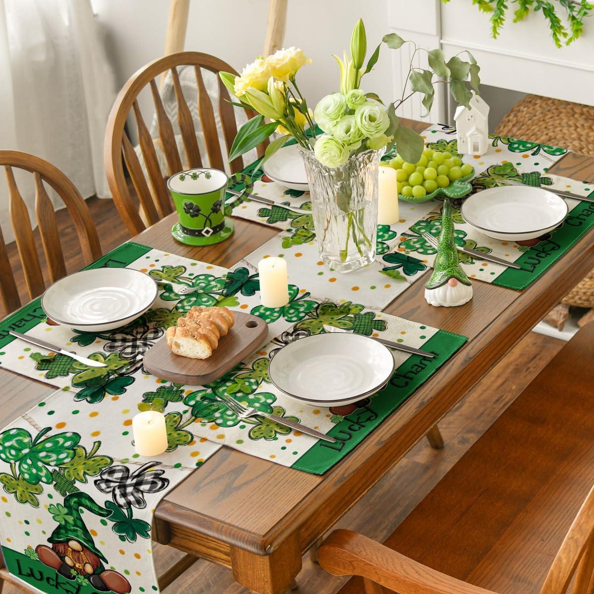 image:imageArtoid Mode Gnome Lucky Charm Lucky St Patricks Day Placemats Set of 4 12x18 Inch Seasonal Spring Table Mats for Party Kitchen Dining Decoration