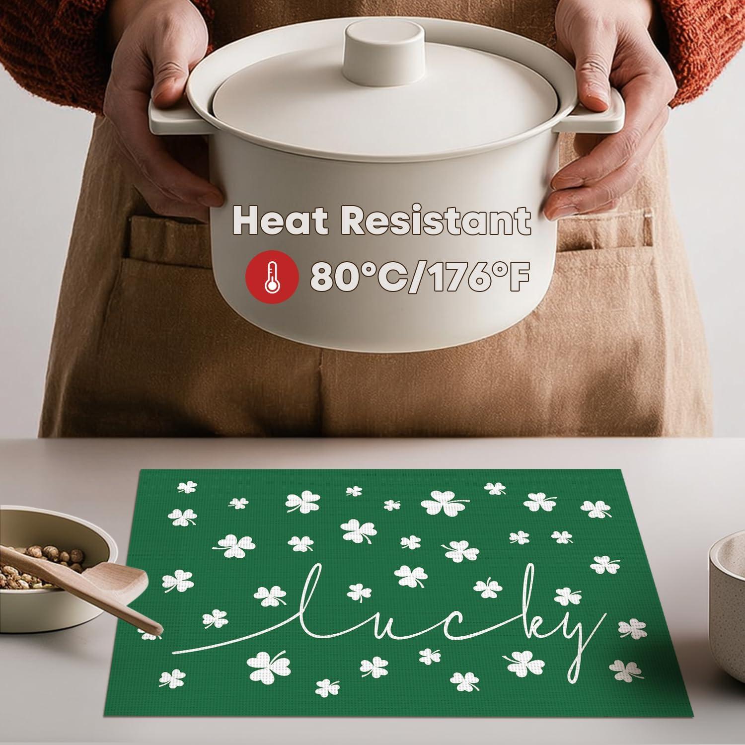 image:imageArtoid Mode Lucky Shamrock Vinyl St Patricks Day Placemats Set of 4 12x18 Inch Wipeable NonSlip Spring PVC Place Mats for Party Kitchen Dining Decor