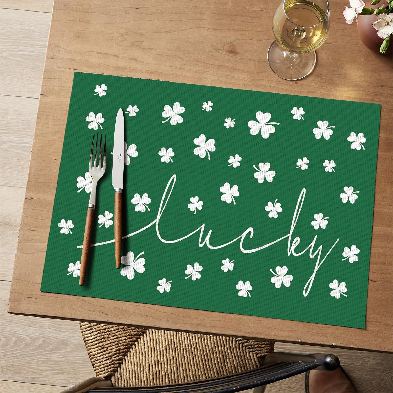 image:imageArtoid Mode Lucky Shamrock Vinyl St Patricks Day Placemats Set of 4 12x18 Inch Wipeable NonSlip Spring PVC Place Mats for Party Kitchen Dining Decor