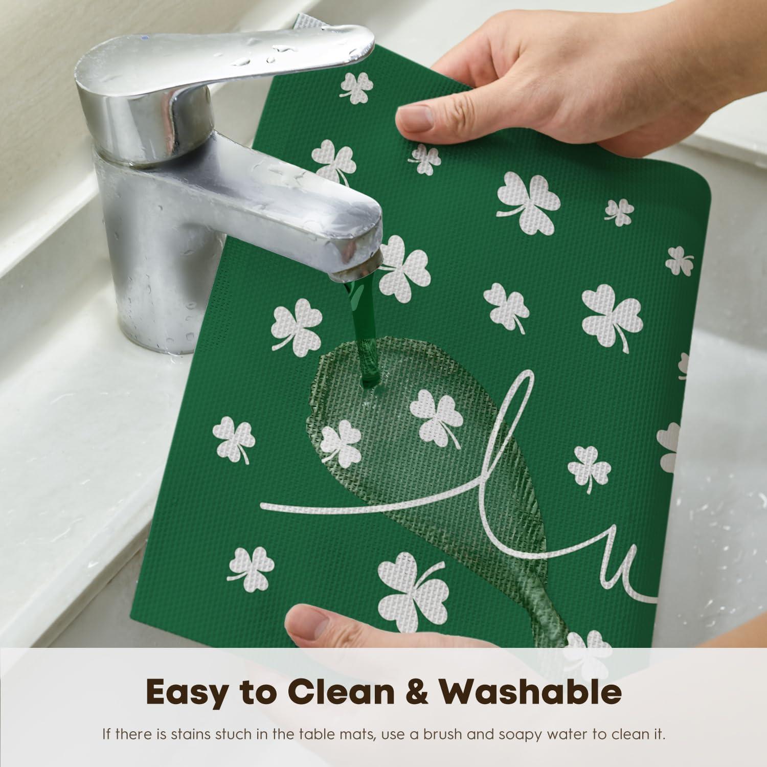 image:imageArtoid Mode Lucky Shamrock Vinyl St Patricks Day Placemats Set of 4 12x18 Inch Wipeable NonSlip Spring PVC Place Mats for Party Kitchen Dining Decor
