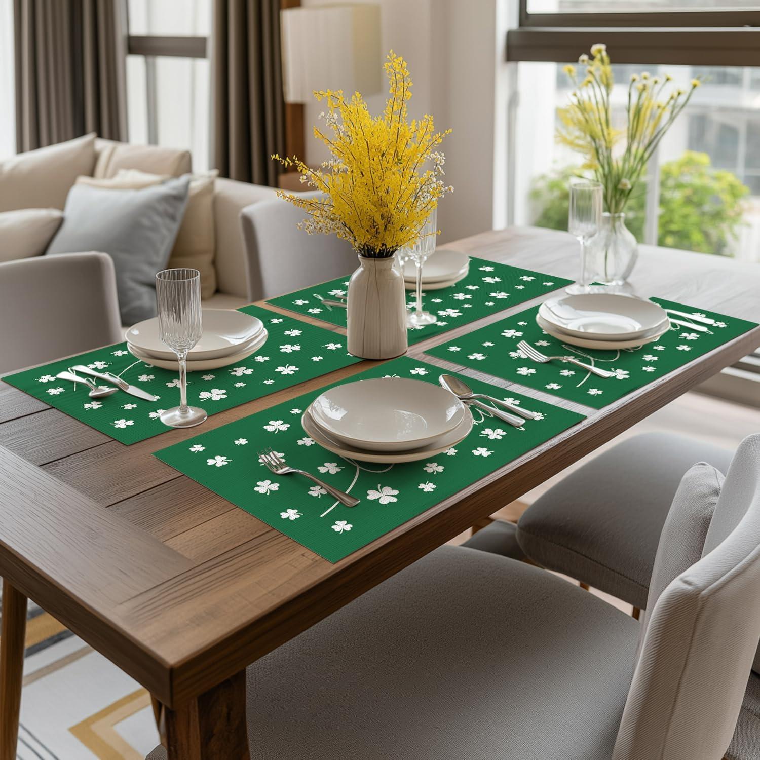 image:imageArtoid Mode Lucky Shamrock Vinyl St Patricks Day Placemats Set of 4 12x18 Inch Wipeable NonSlip Spring PVC Place Mats for Party Kitchen Dining Decor
