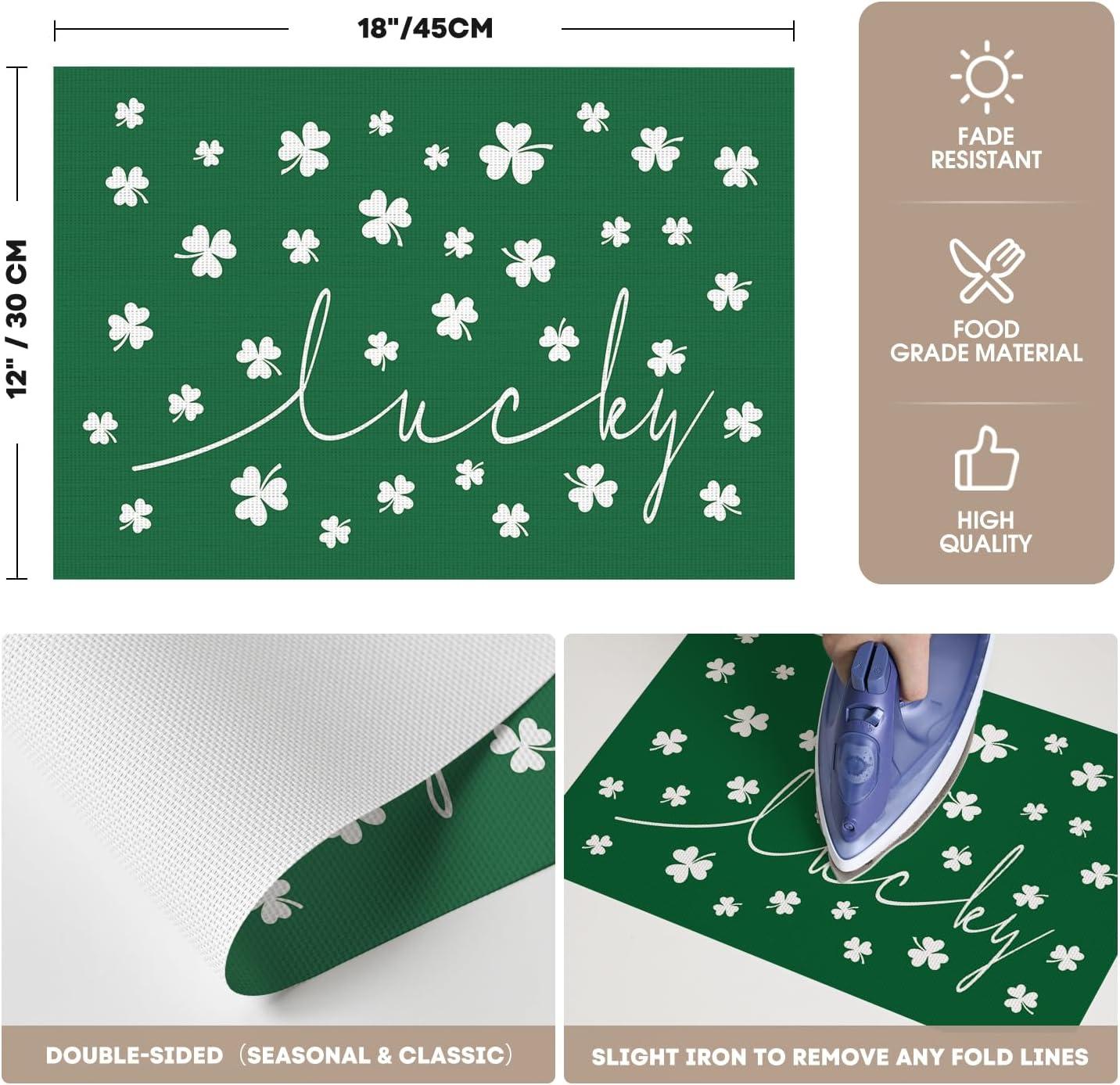image:imageArtoid Mode Lucky Shamrock Vinyl St Patricks Day Placemats Set of 4 12x18 Inch Wipeable NonSlip Spring PVC Place Mats for Party Kitchen Dining Decor