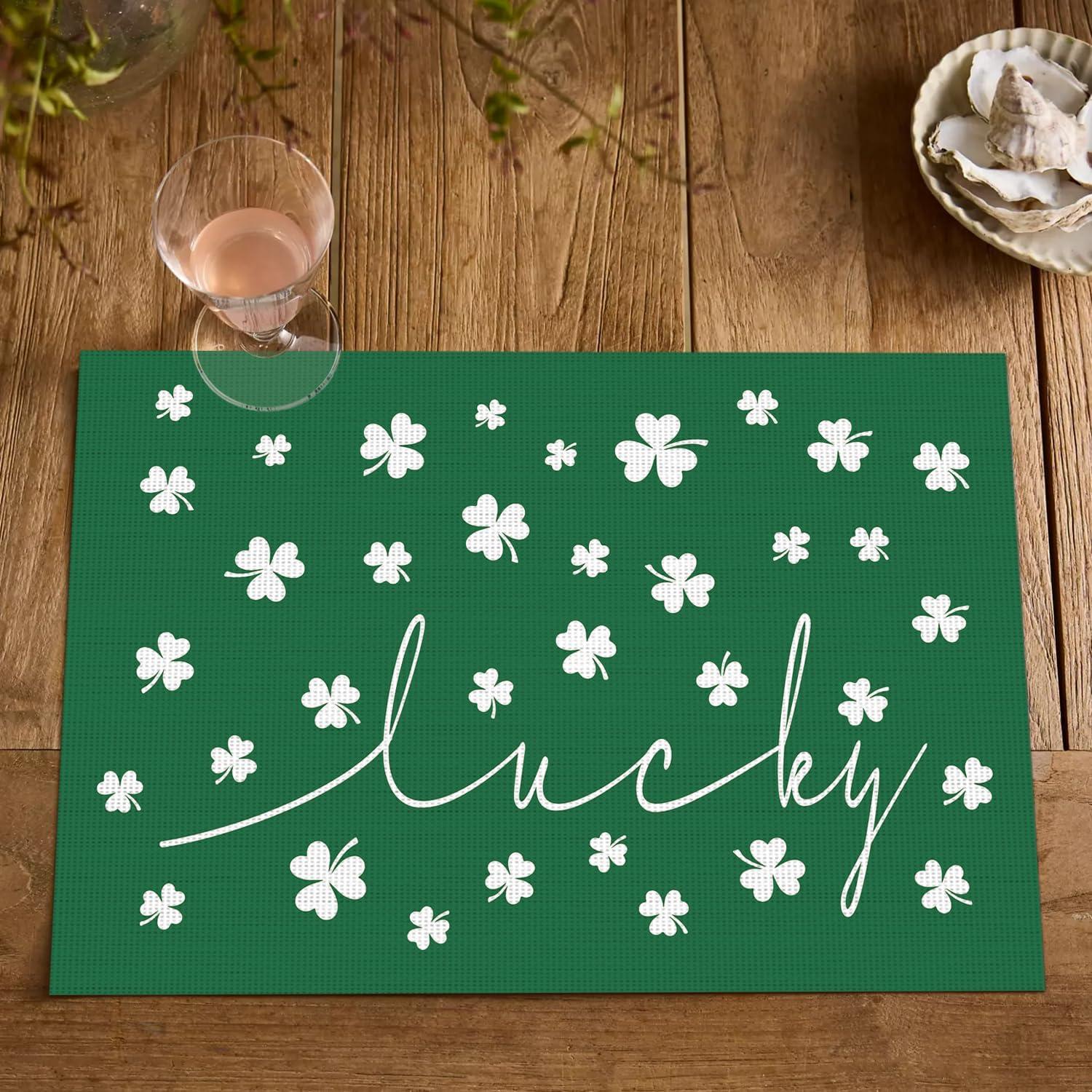 image:imageArtoid Mode Lucky Shamrock Vinyl St Patricks Day Placemats Set of 4 12x18 Inch Wipeable NonSlip Spring PVC Place Mats for Party Kitchen Dining Decor