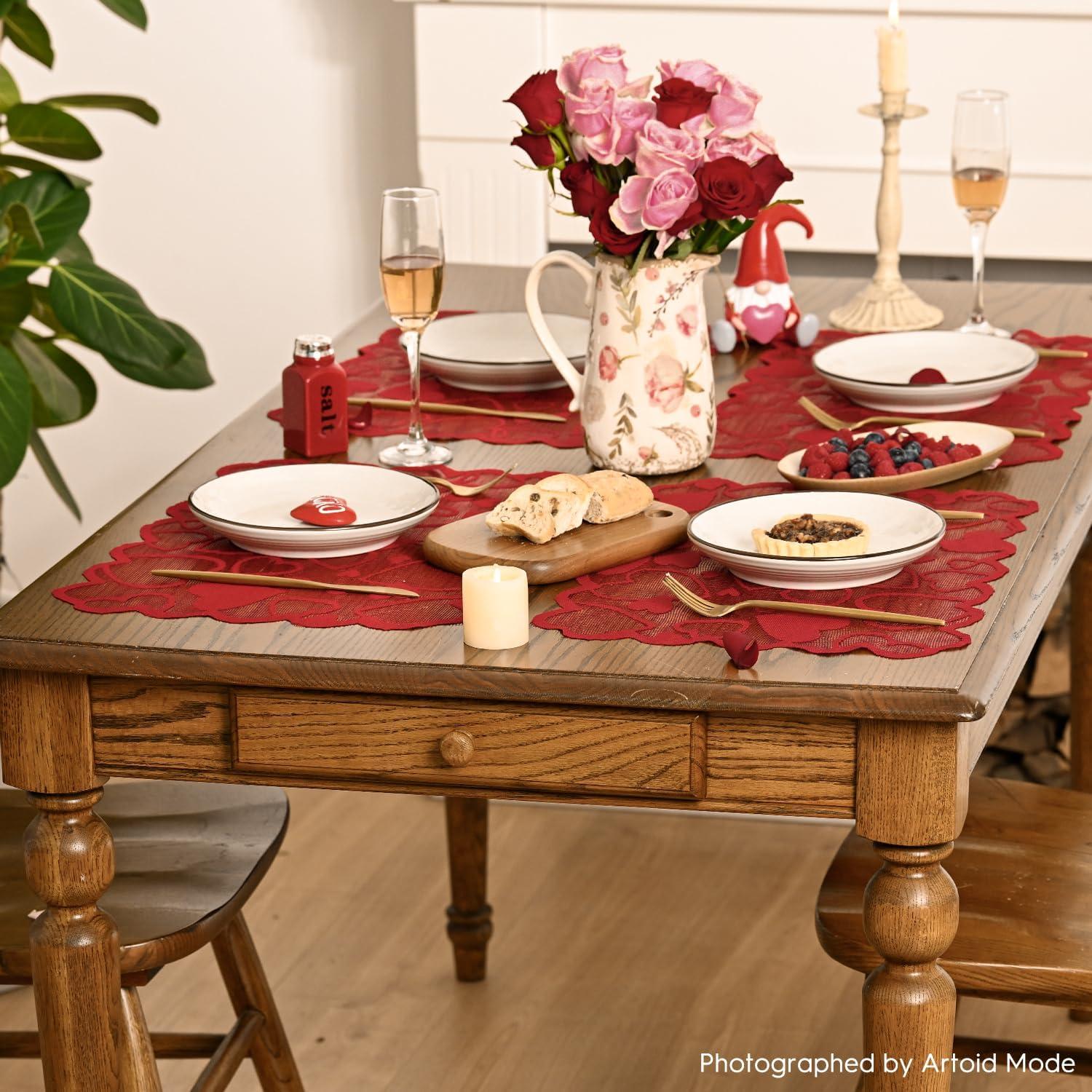 image:imageArtoid Mode Red Heart Lace Valentines Placemats Set of 4 12x18 Inch Table Mats for Wedding Anniversary Party Dining Table DecorationRed