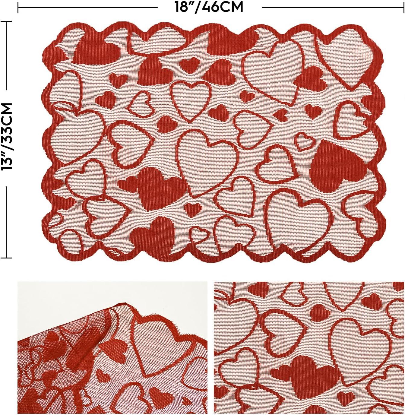 image:imageArtoid Mode Red Heart Lace Valentines Placemats Set of 4 12x18 Inch Table Mats for Wedding Anniversary Party Dining Table DecorationRed