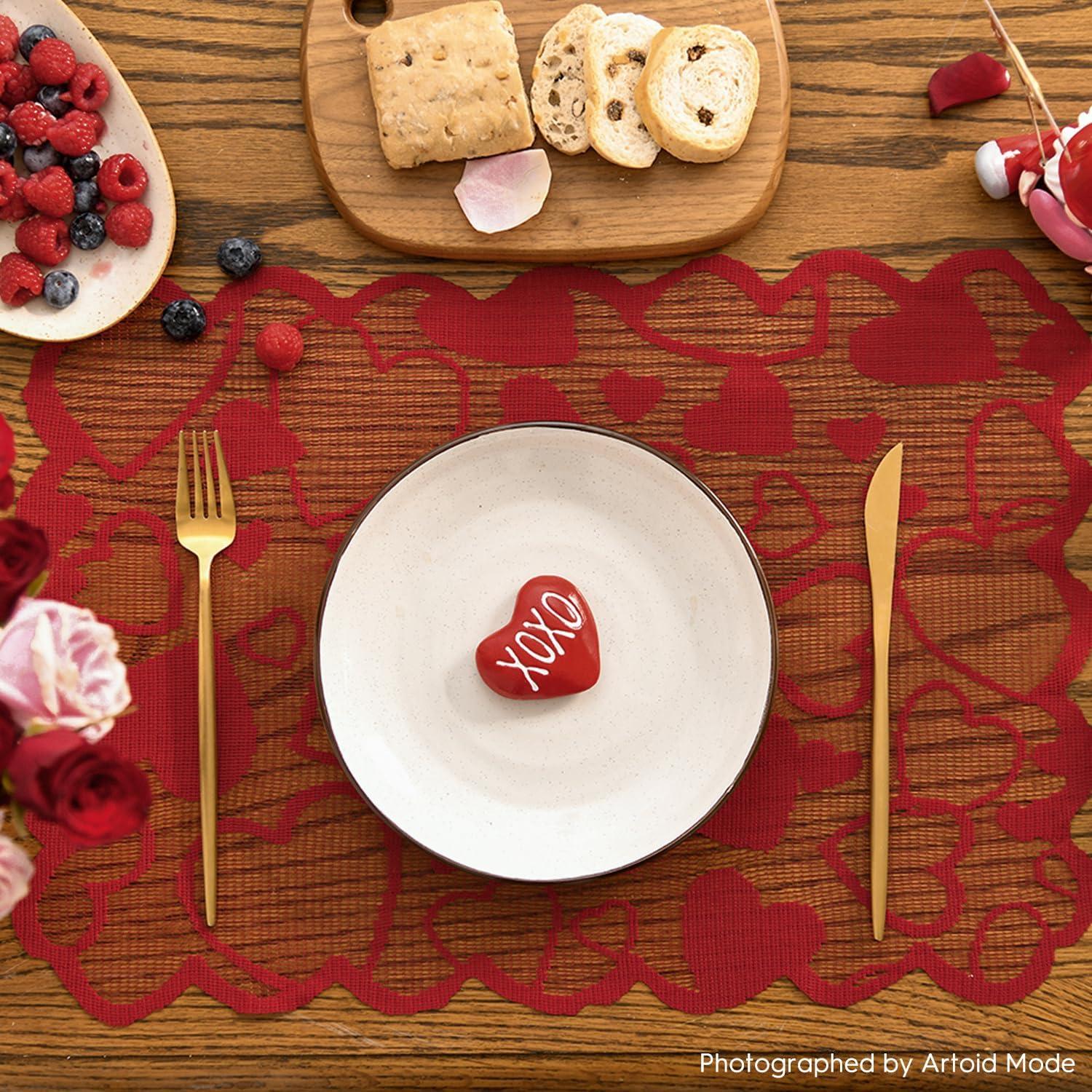 image:imageArtoid Mode Red Heart Lace Valentines Placemats Set of 4 12x18 Inch Table Mats for Wedding Anniversary Party Dining Table DecorationRed