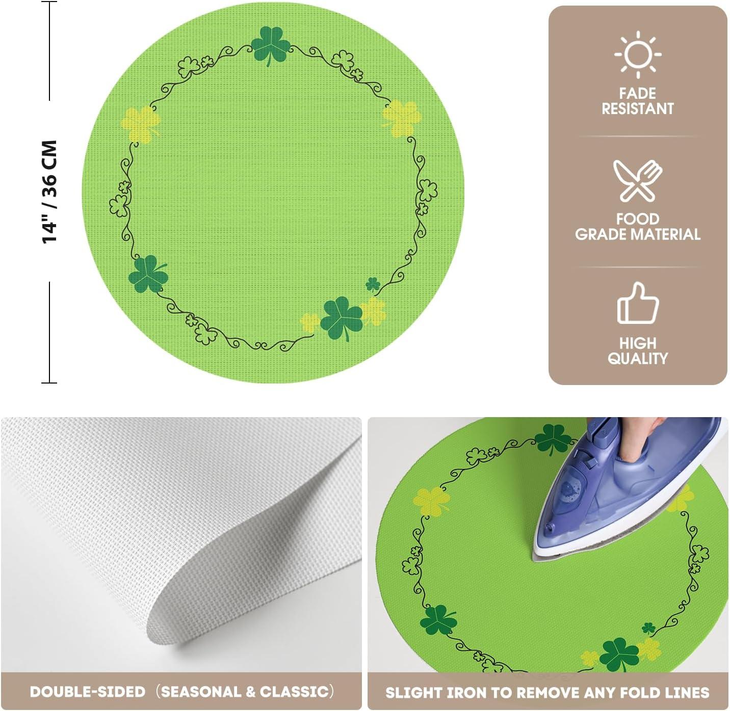 image:imageArtoid Mode Shamrock Green Vinyl St Patricks Day Round Placemats Set of 4 15 Inch Wipeable Spring PVC Woven Table Mats for Party Kitchen Dining Decor