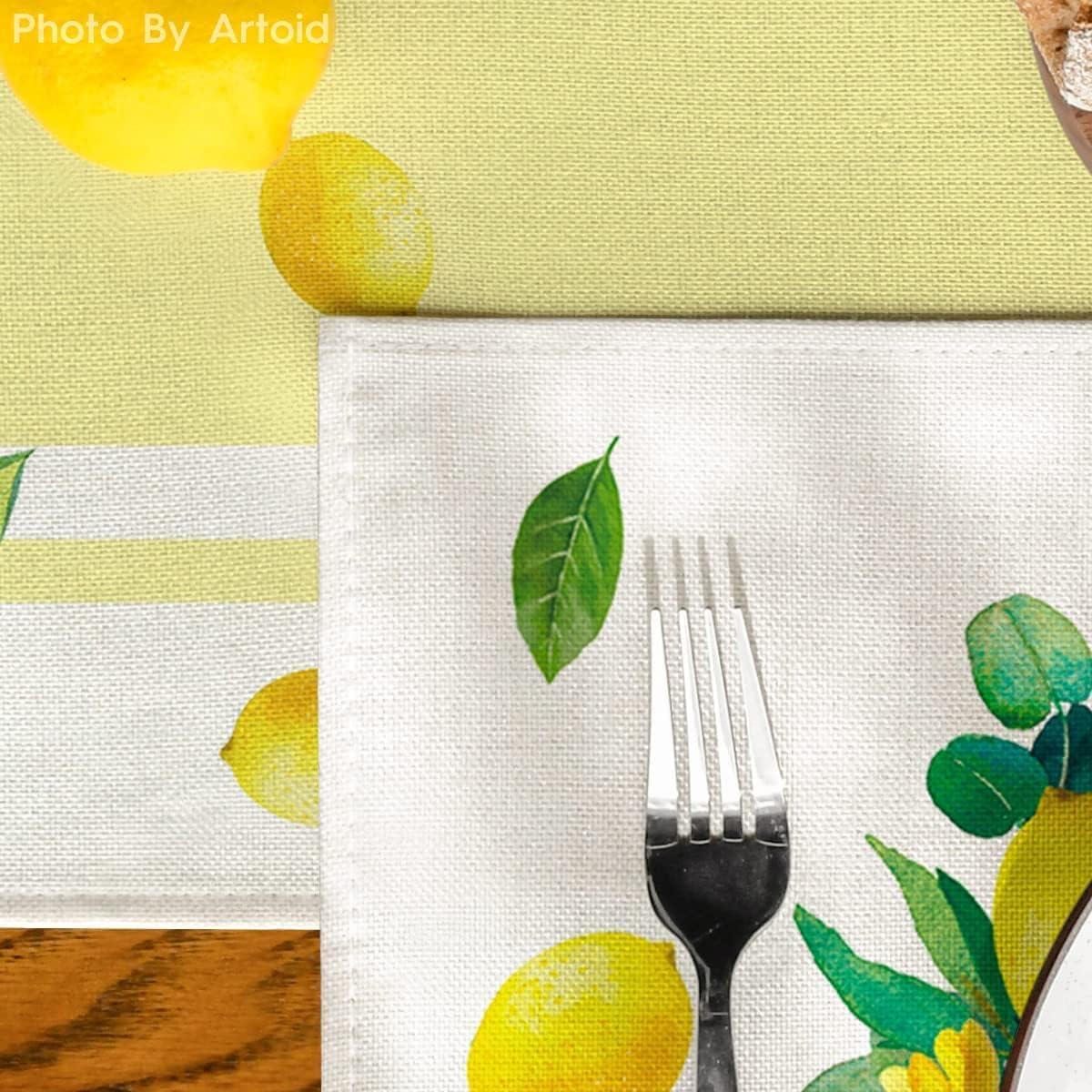 image:imageArtoid Mode Yellow Stripes Vase Lemon Summer Placemats Set of 4 12x18 Inch Seasonal Spring Table Mats for Party Kitchen Dining Decoration